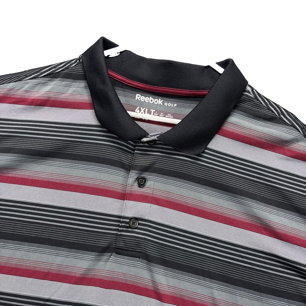 Reebok Golf Polo Shirt Mens 4XLT Gray Striped Performance Speedwick Wicking